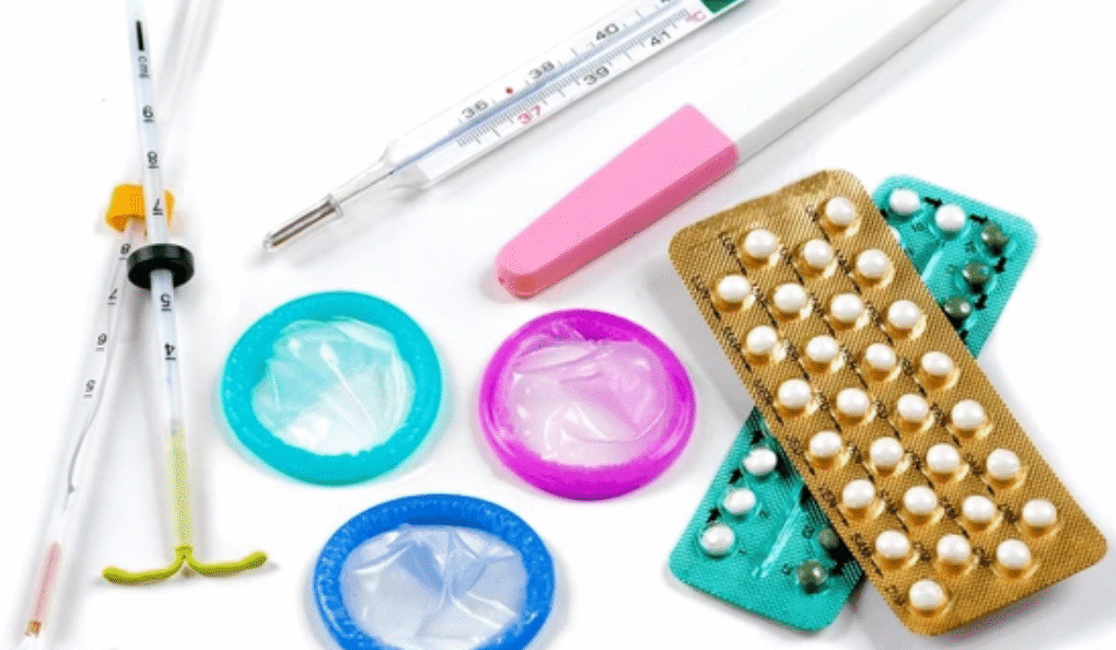 Various contraceptive methods including birth control pills, condoms, IUDs, and pregnancy test illustrating what to expect when stopping birth control.