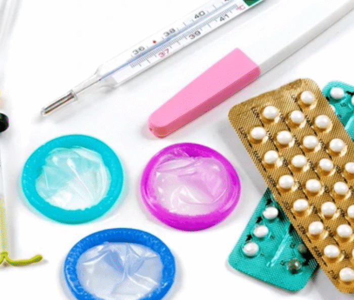 Various contraceptive methods including birth control pills, condoms, IUDs, and pregnancy test illustrating what to expect when stopping birth control.