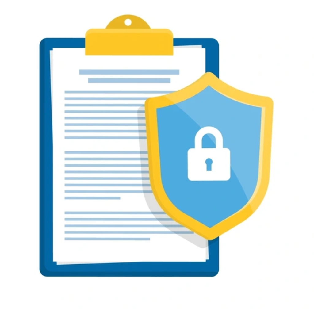 Privacy policy document with security shield - healthypowerup.com data protection and user privacy guidelines"